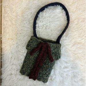 Knitted  green denim sweater purse denim strap bohemian